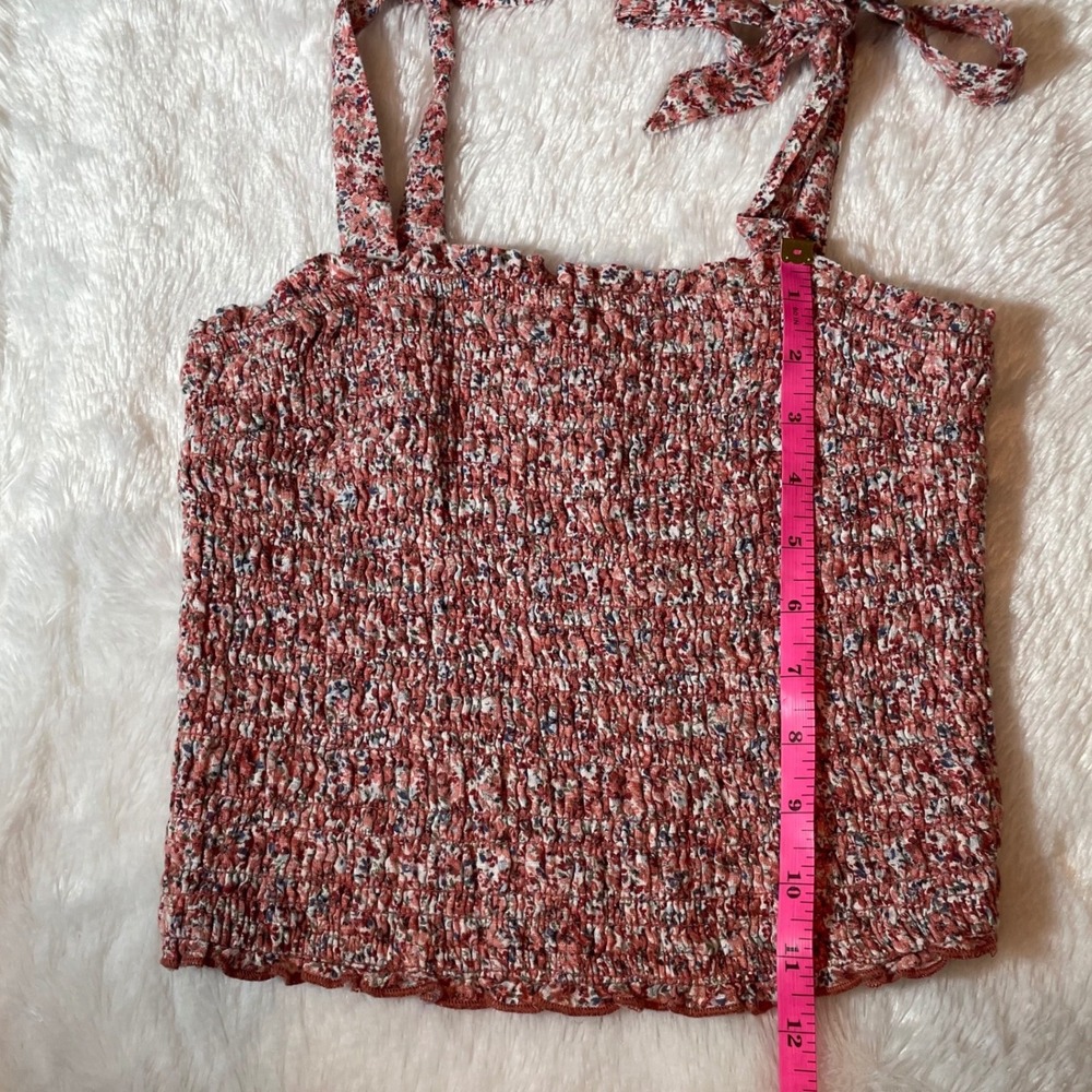 Abercrombie &‎ Fitch Smocked Floral Tie Shoulder Crop Tank Top Terracotta M Boho - Picture 7 of 7